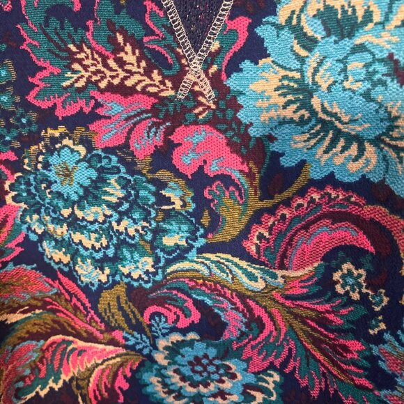 Miss Me Womens L Floral Metallic Knit Sweater Navy & Multicolor Long Sleeve - Picture 2 of 6